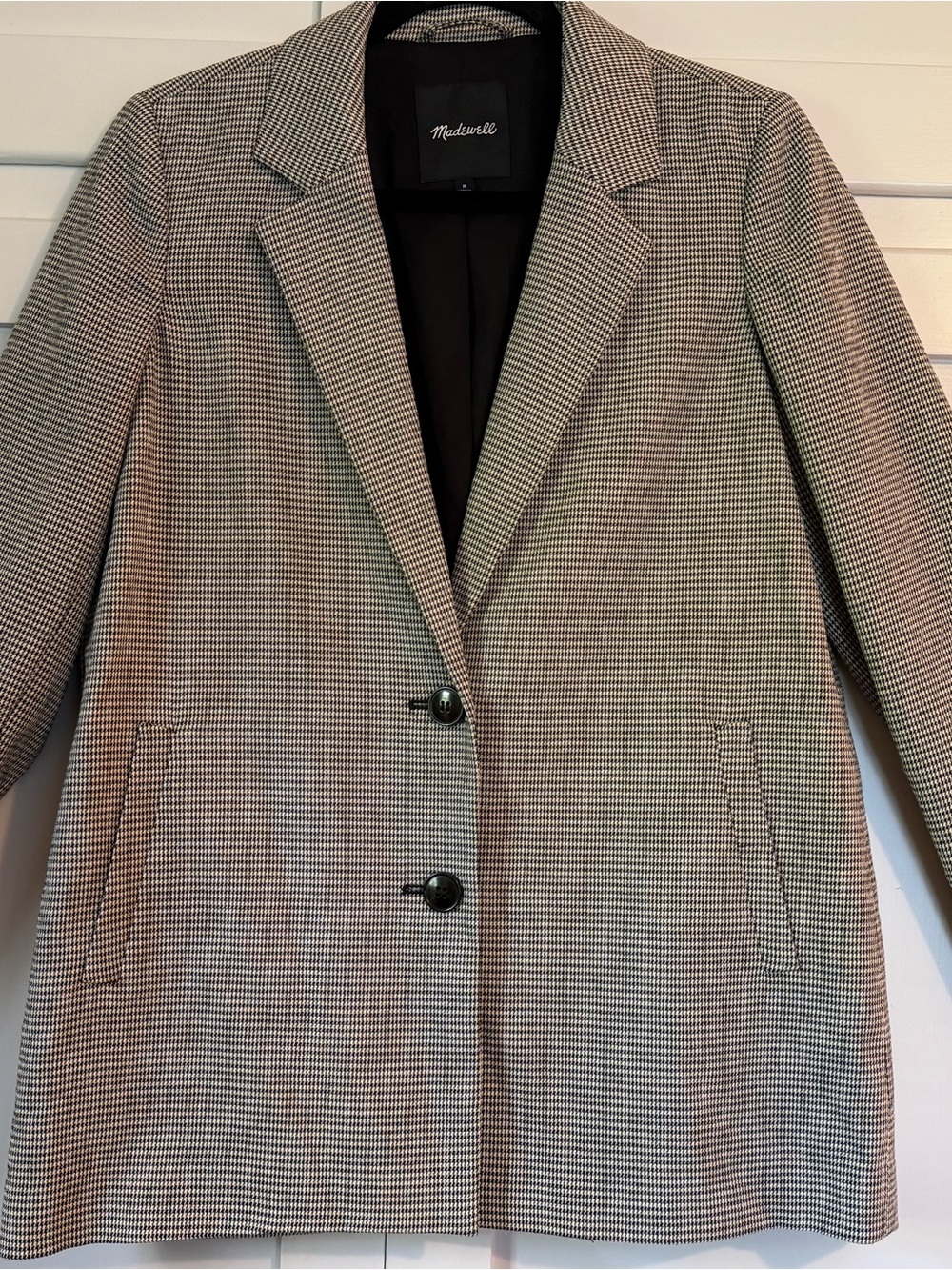 Madewell Black & White Houndstooth Single-Breasted Blazer